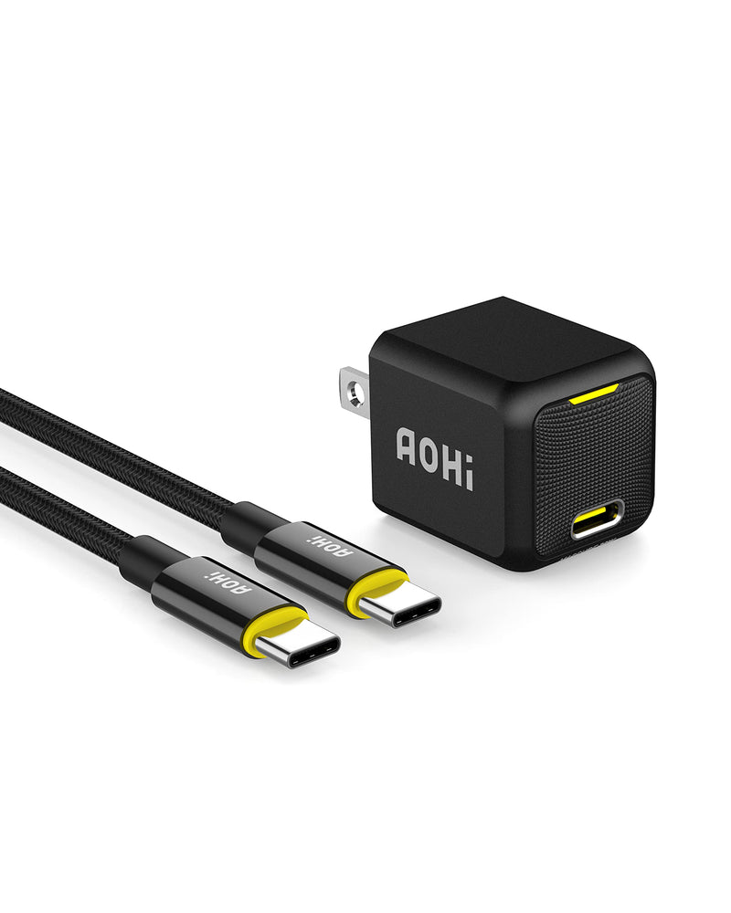 [Australia - AusPower] - USB C Charger, AOHI Magcube 30W PD Mini Fast Charger GaN+ Wall Charger Power Adapter with 3ft USB C to USB C Cable for Galaxy S21+/ Note 10+, Pixel and More 