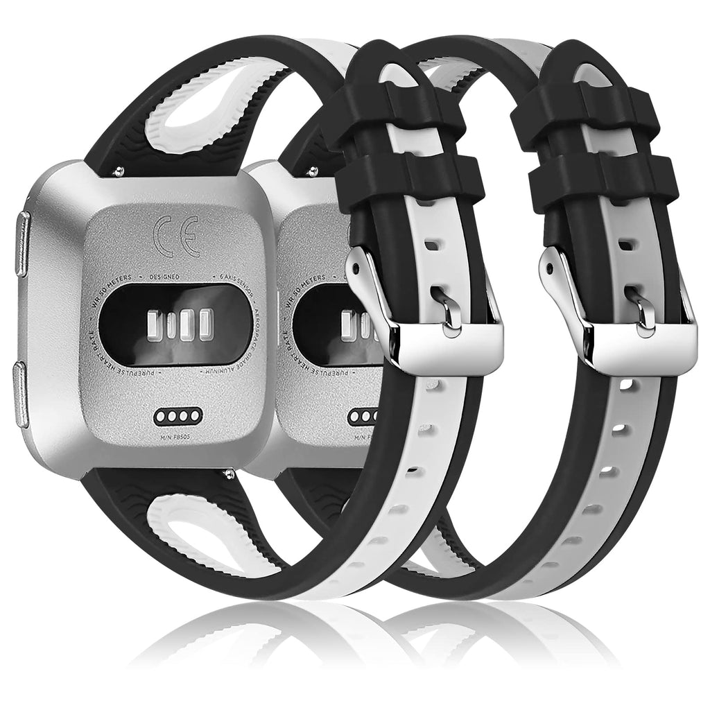 [Australia - AusPower] - Joyozy Soft Sport Silicone Bands Compatible with Fitbit Versa&Fitbit Versa 2&Fitbit Versa Lite Smartwatch,Small Versa Strap Replacement Wristbands with Breathable Holes for Women 2 Packs Black White&Black Gray 