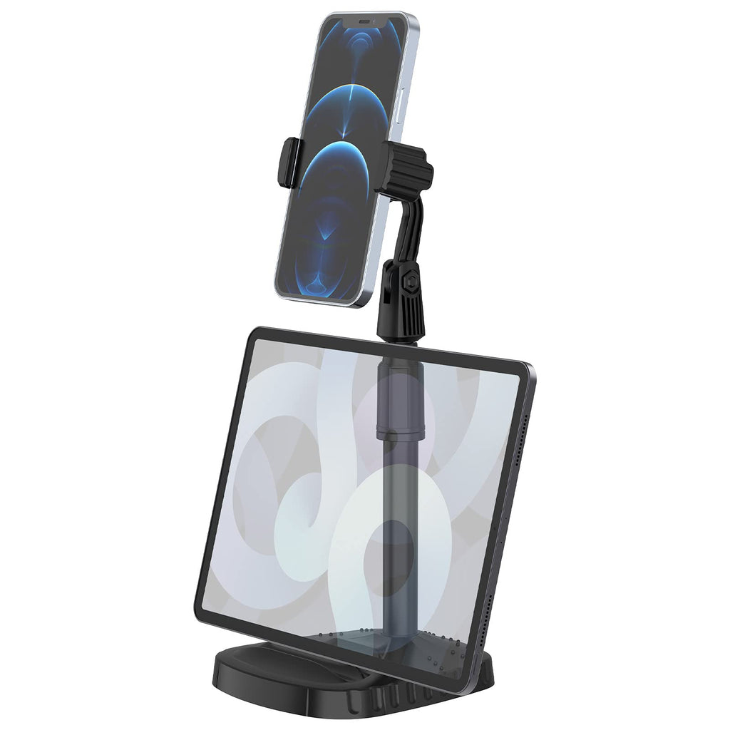 [Australia - AusPower] - Cell Phone Stand for Desk Ubephant Adjustable Desktop Phone Holder, 360° Swivel Bracket Telescopic Stand Adjustable Height fit on Tablet, Cell Phone, 3 Different Angle for Tablet, Easy Installation Black 