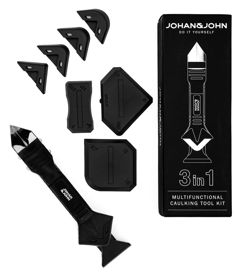 [Australia - AusPower] - Caulking Tool Kit, Scraper Tool & Caulk Remover – Easy-to-Use, 3-in-1 Caulk Finishing Tool Set – Includes 5 Different Finishing Heads + 3 Silicone Pads – Perfect for DIY Projects by Johan & John 