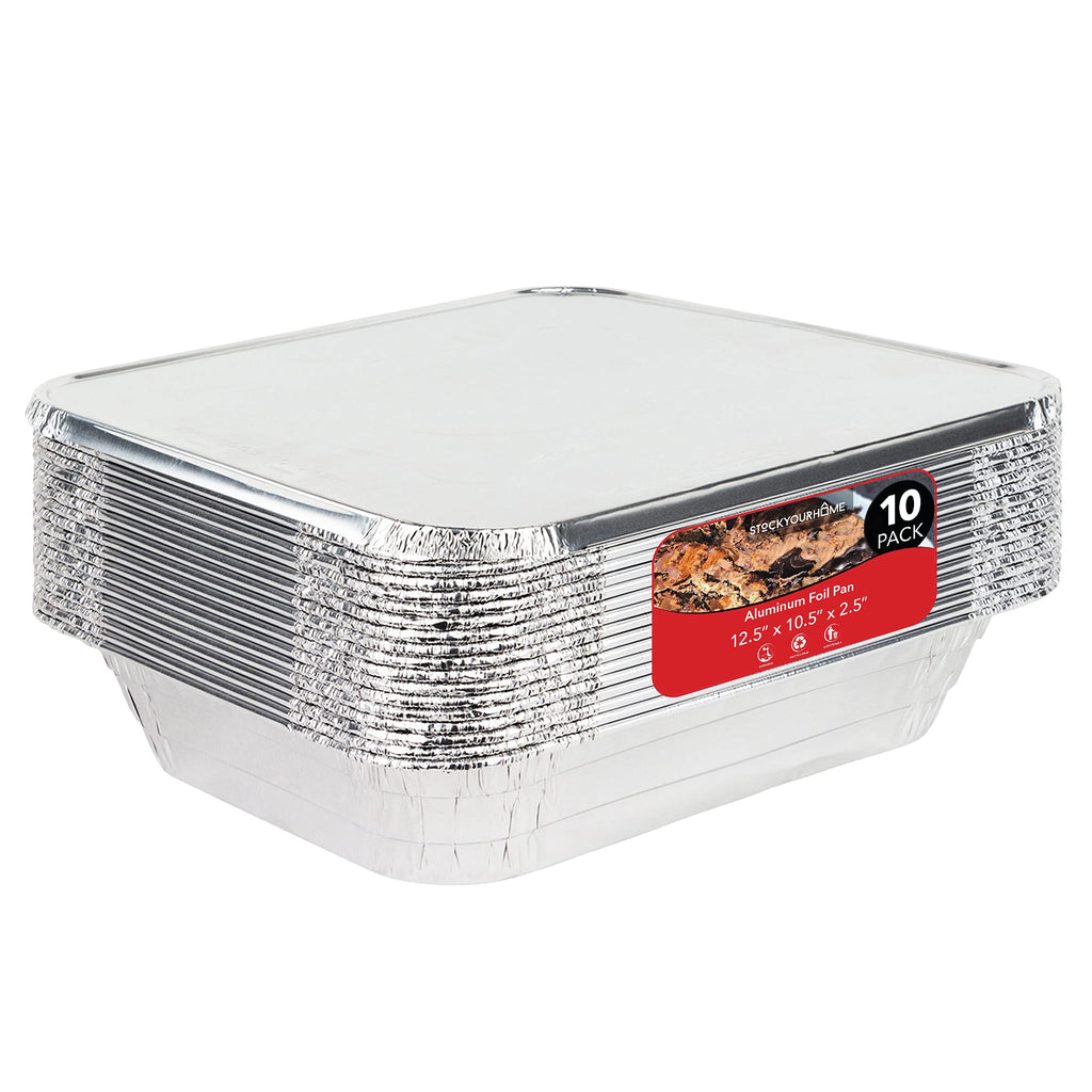 [Australia - AusPower] - Stock Your Home 9x13 Pans with Lids (10 Pack) - Aluminum Foil Pans with Lids - Disposable Foil Tray - Half Size Steam Table Deep Pans - Tin Foil Pans for Cooking, Food Storage, BBQ, Grilling, Catering 10 Pack w/ Lids 