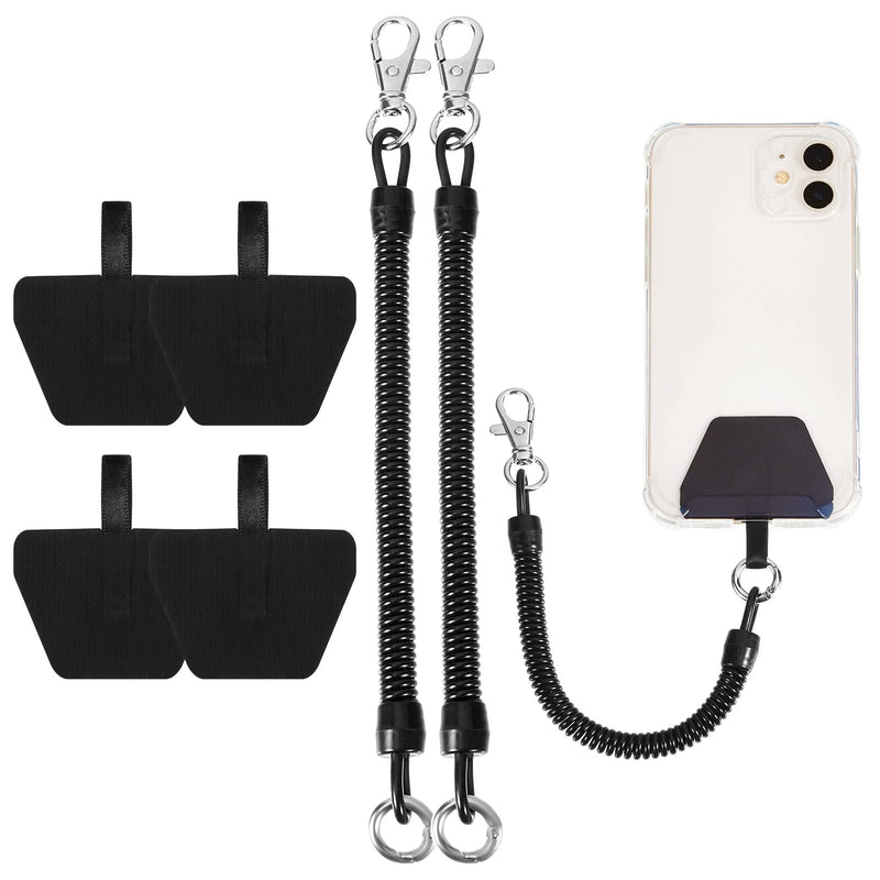 [Australia - AusPower] - 2 Pieces Phone Lanyard Tether with Patch Set, Universal Stretchy Lasso Straps Cell Phone Safety Tether Phone Strap and Durable Adhesive Pad Phone Patch Compatible with Most Smartphones (Black) 