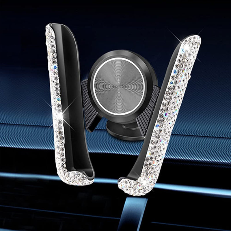[Australia - AusPower] - Bling Car Phone Holder,360°Adjustable Auto Cell Phone Mount Universal Rhinestone Holder Cradle for Dashboard,Windshield and Air Vent (White) white 