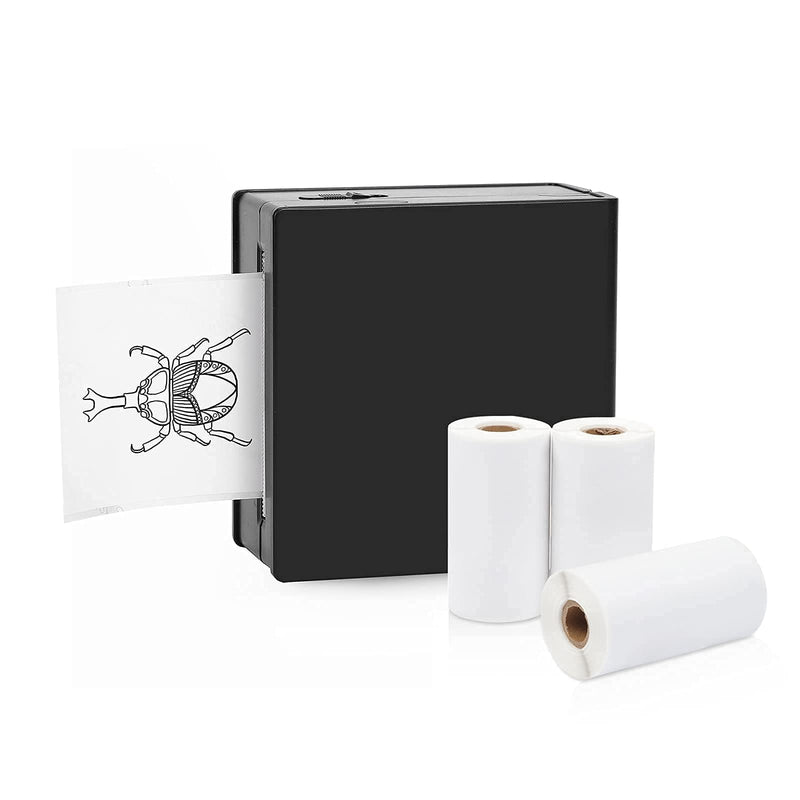 [Australia - AusPower] - M02 Bluetooth Sticker Printer, Ink-Less Printers with 3 Rolls Black on White Thermal Printer Sticker for Making Study Note, Print Slogan, Memorandum 