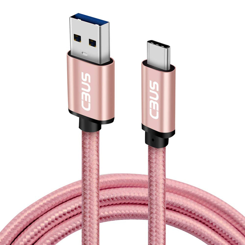 [Australia - AusPower] - CBUS 10ft USB-C Heavy-Duty Braided Fast Charging Cable for Motorola One 5G, Moto G Play, G Power, Samsung Galaxy A71 5G, A51 5G, A52 5G, A32 5G, A21, A12, A02s, S21 Pixel, OnePlus (Pink Rose Gold) Pink Rose Gold 10 Feet 