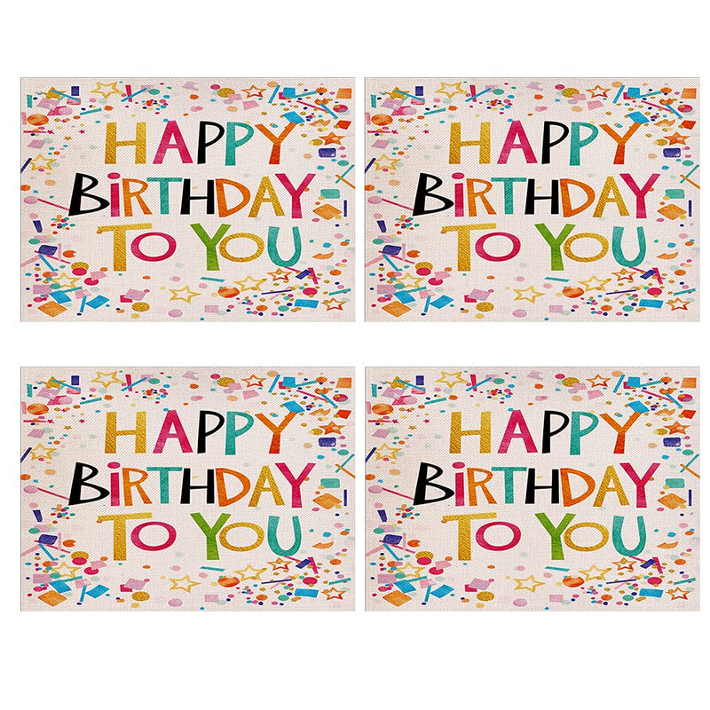 [Australia - AusPower] - Birthday Party Placemats Set of 4,Happy Birthday Table Mats Washable Farmhouse Table Placemat for Dining Table Kitchen Decor 4 PCS 