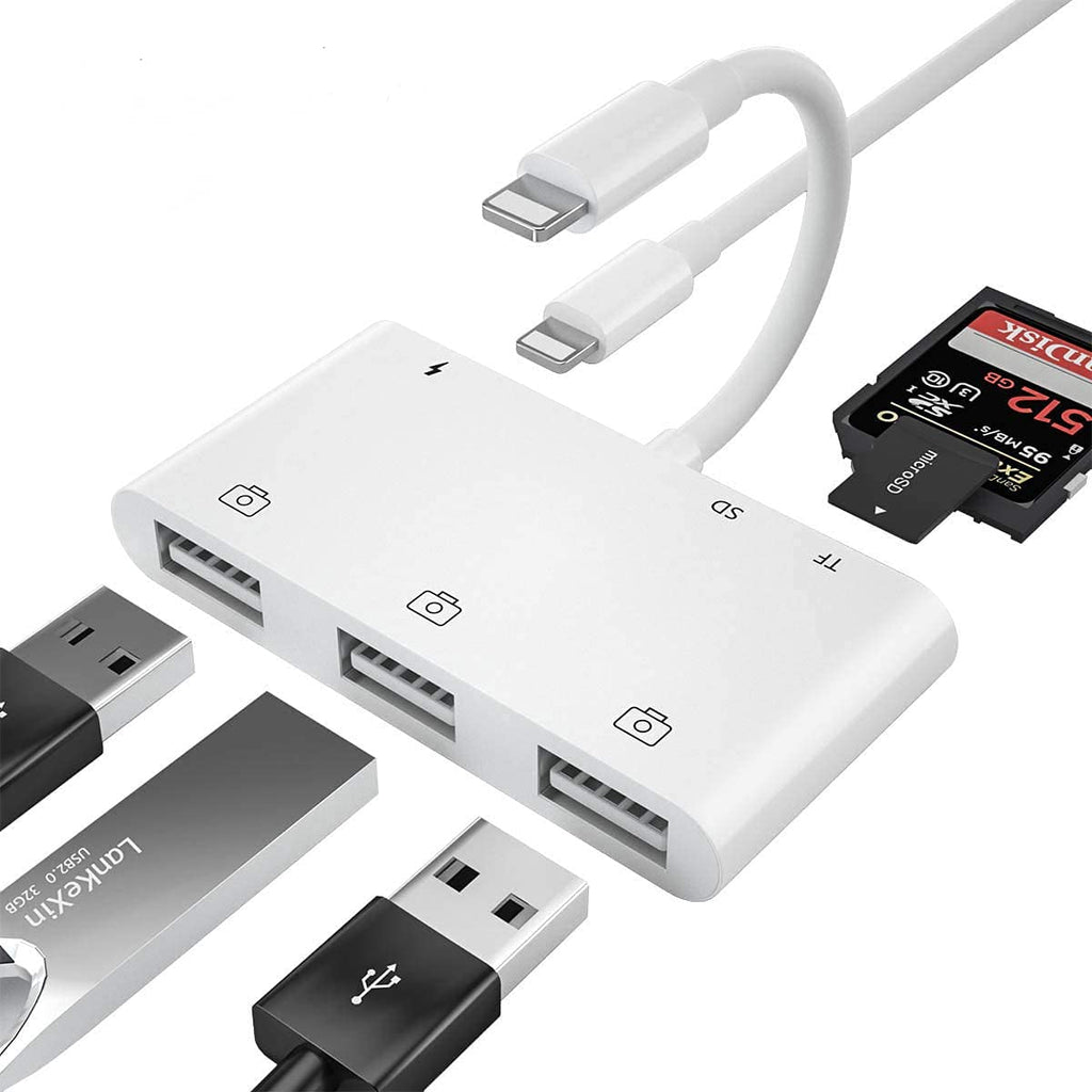 [Australia - AusPower] - USB Camera Adapter,SD Card Reader for iPhone,6 in 1 USB OTG Camera Connection Kits.Compatible with iPhone 13/12/11/X/8/7. Support USB Device and More. 