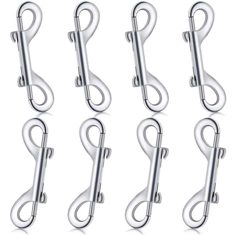 [Australia - AusPower] - Double Ended Bolt Snap Hook, 8-Pack 3.5 inch Zinc Alloy Nickel Plated Trigger Chain Key Holder Metal Clip Feed Buckets Dog Leash Collar Leash 