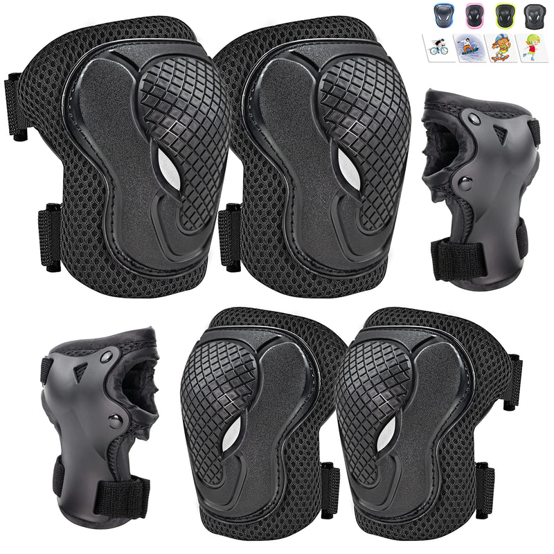 [Australia - AusPower] - GTSBROS Kids/Youth Protective Gear, Knee Pads and Elbow Pads 6 in 1 Set with Wrist Guard and Adjustable Strap for Roller Skates Cycling BMX Bike Skateboard Inline Skatings Scooter Riding Sports(Black) Black Small 