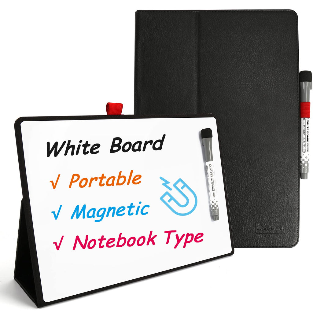 [Australia - AusPower] - Portable Magnetic White Board, 12" X 9" A4 Small Whiteboard with Stand and Magnet Marker and Eraser Wipe, Desktop Notebook Dry Erase Board for Office Desk, Easel for Kids Students Shool (Black) Black_a4 