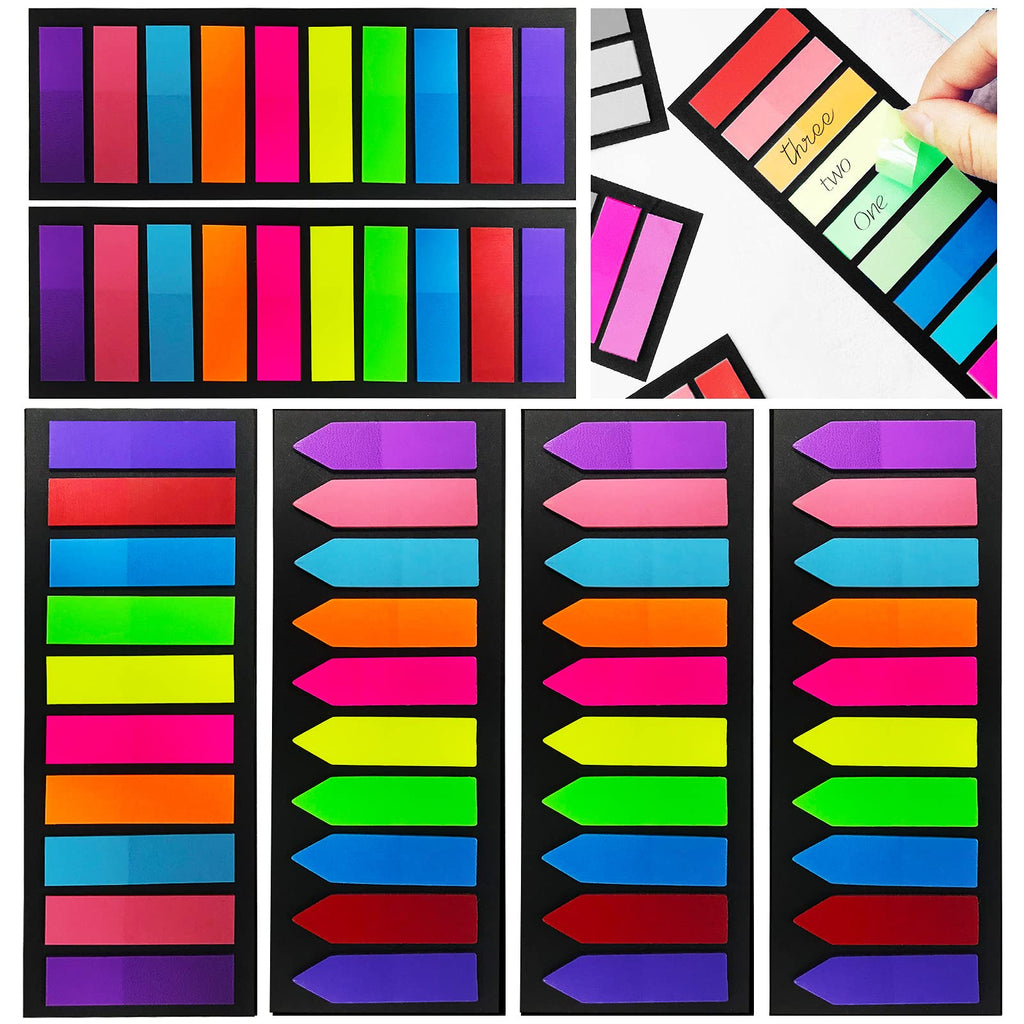 [Australia - AusPower] - 1200Pcs Colored Page Markers,6Set Fluorescent Sticky Tabs in 10 Primary Color,Neon Sticky Notes Flags,Waterproof Writable Translucent Page Flags for Books,Notebook,Removes Cleanly (Neon 2 Design) Neon 2 Design 