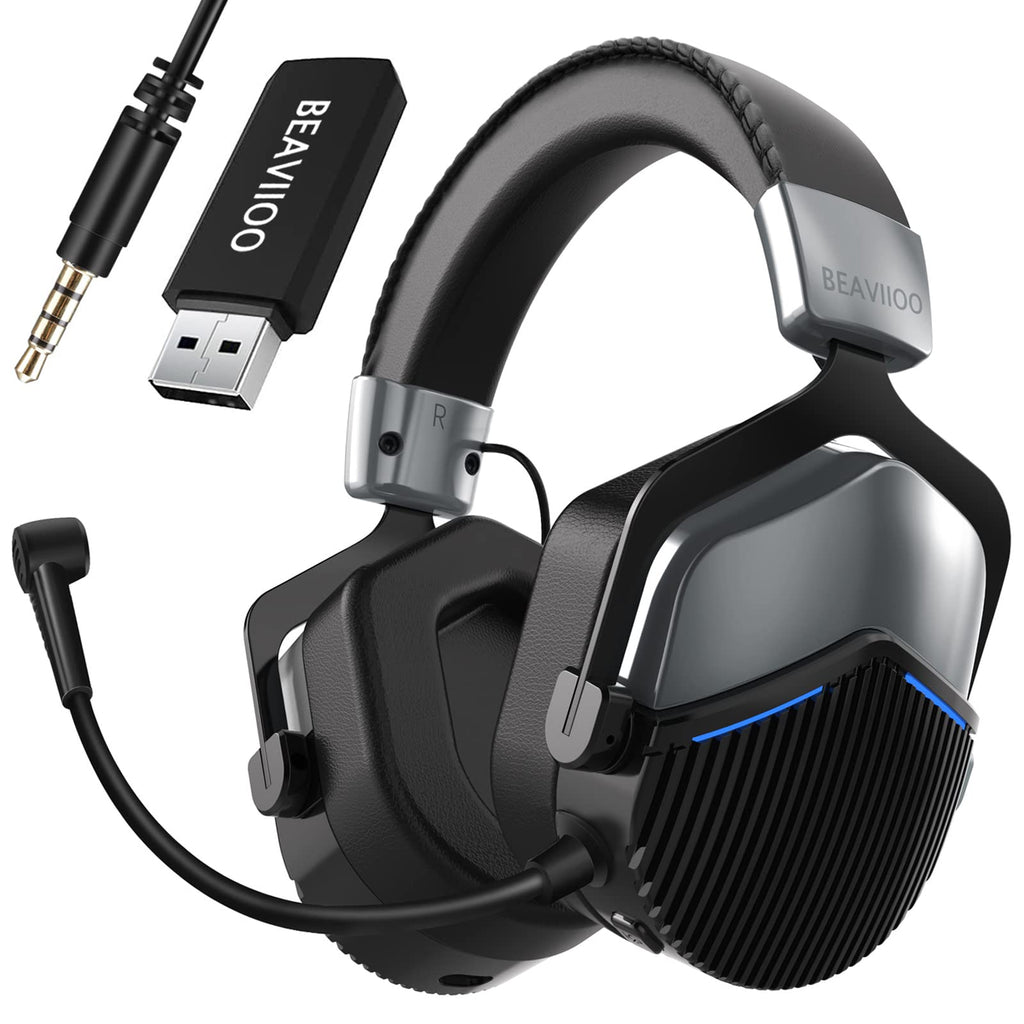 [Australia - AusPower] - BEAVIIOO 5.8G Wireless Gaming Headset for PS4/PS5/PC/Switch, Stable Lossless Gaming Headphones, USB Dongle with Ultra Comfortable Immersive Air Ear Cushions and Noise Cancelling Microphone 