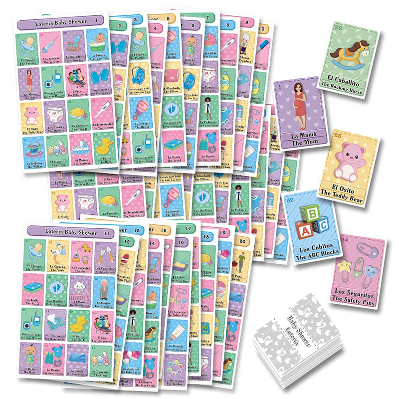 [Australia - AusPower] - MoreFiesta Baby Shower Loteria Bingo - Bilingual English Spanish, for up to 30 Players, Multicolor 