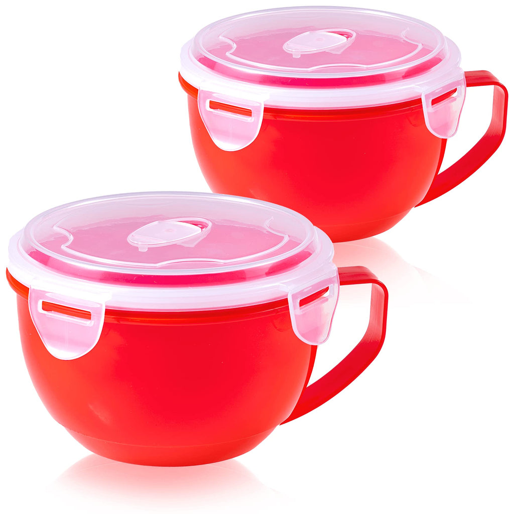 [Australia - AusPower] - Microwave Bowl with Lid, 2-Pack Microwave Soup Bowl with Lid, Noodle Bowl for Ramen, Soup, Beverages, 30.43 Ounces, Red 
