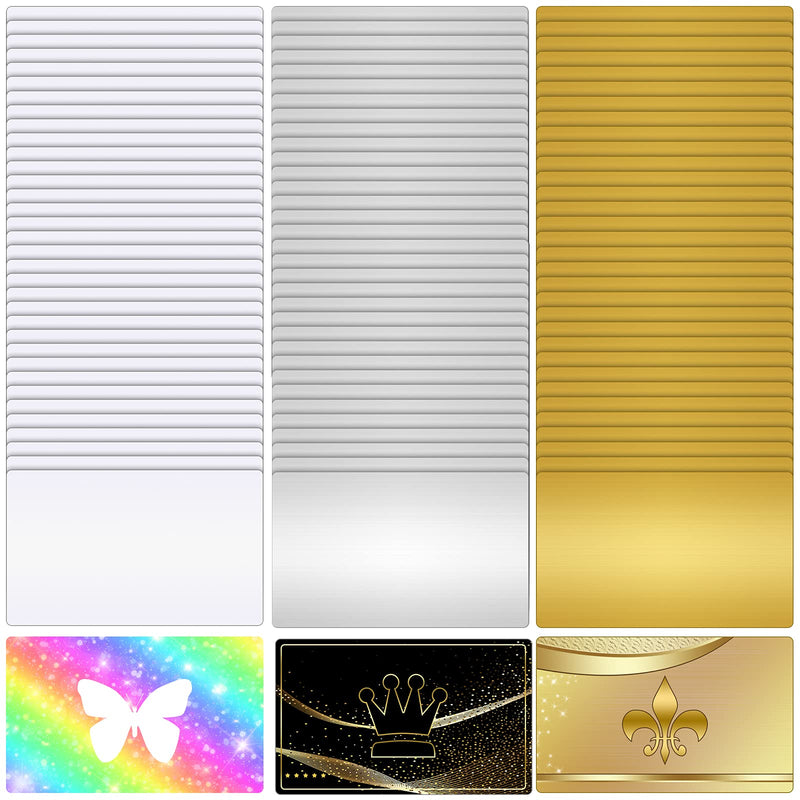 [Australia - AusPower] - 100 Pieces Sublimation Metal Business Cards Aluminum Blank Name Cards 0.25 mm Thick Gold Silver White Business Cards for Office Business Sublimation Custom Color UV Print, 3.4 x 2.1 x 0.01 Inch 