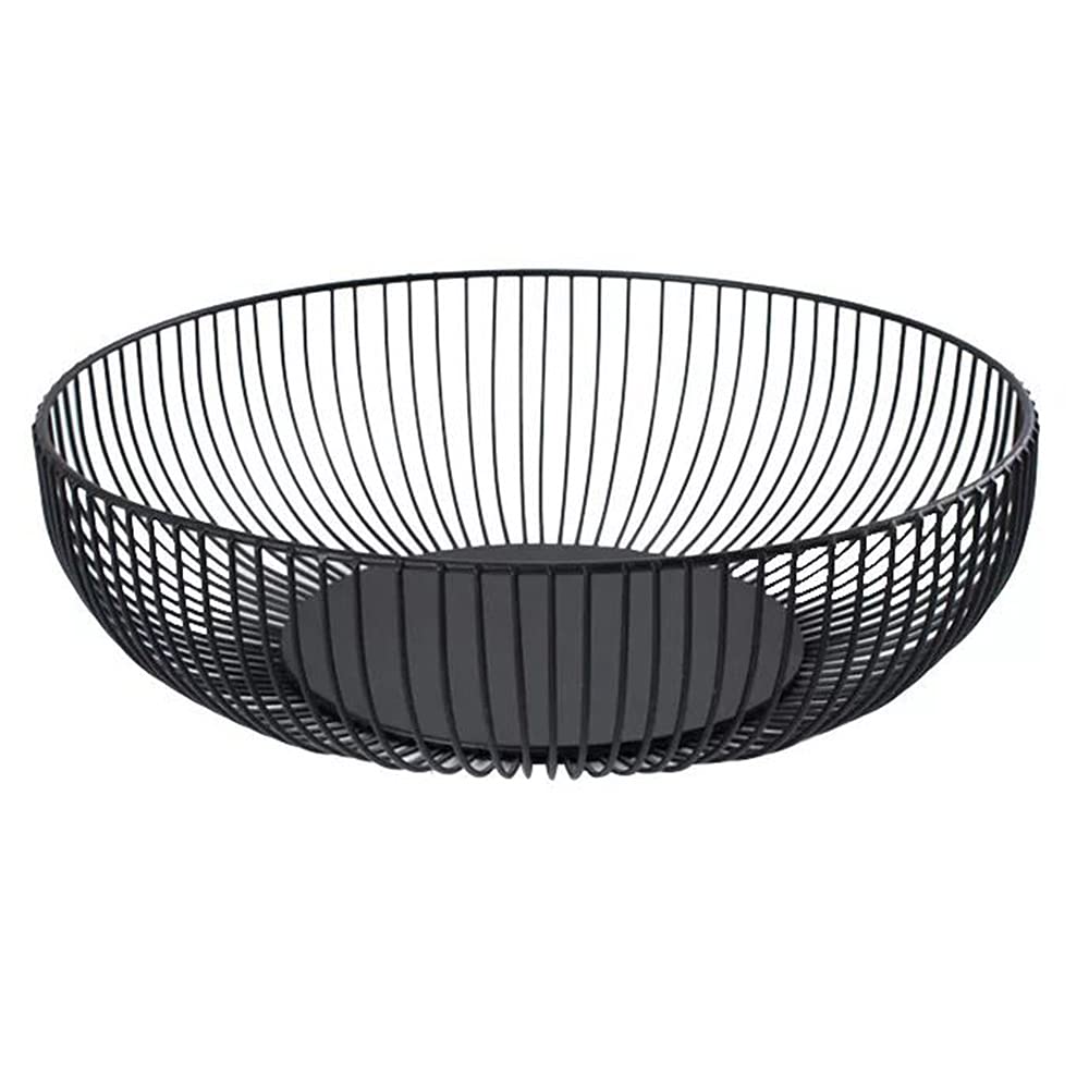 [Australia - AusPower] - Metal Wire Countertop Fruit Bowl Basket Holder for Kitchen | Black Modern Home Storage Decor Stand - 11 Inch (Round C) Round C 