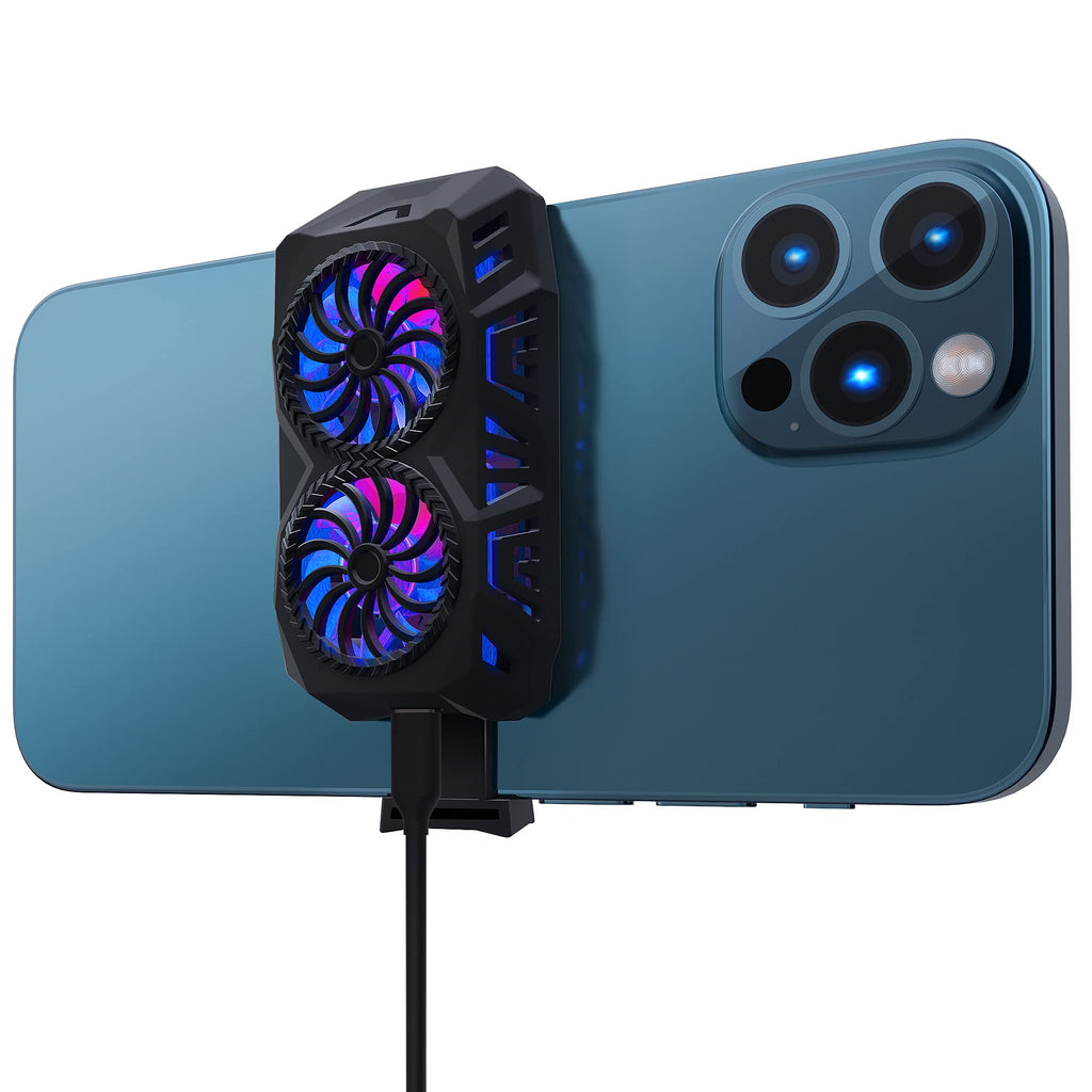 [Australia - AusPower] - AIHOOR Phone Cooler with Dual Cooling Fan for Gaming, Compatible with iPhone & Android Smartphone (4.5 to 7 in), Black Midnight Black 