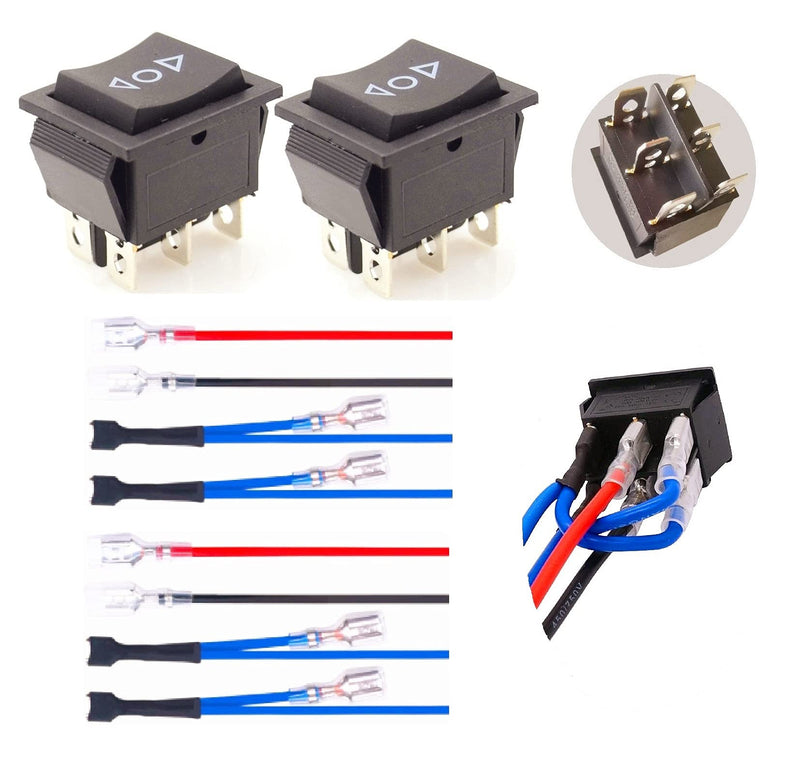 [Australia - AusPower] - 2PCS Momentary Polarity Reverse Switch DC 12V 20A Motor Control DPDT 6 Pin 3 Position (ON)-Off-(ON) AC 110V-220V Automatic Reset Boat Rocker Toggle Switch with Wire 