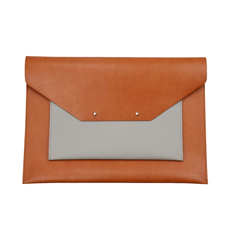 [Australia - AusPower] - Enyuwlcm PU Leather A4 File Folder Document Holder Portfolio Envelope Folder Case with 2 Compartments Brown&Gray Match 