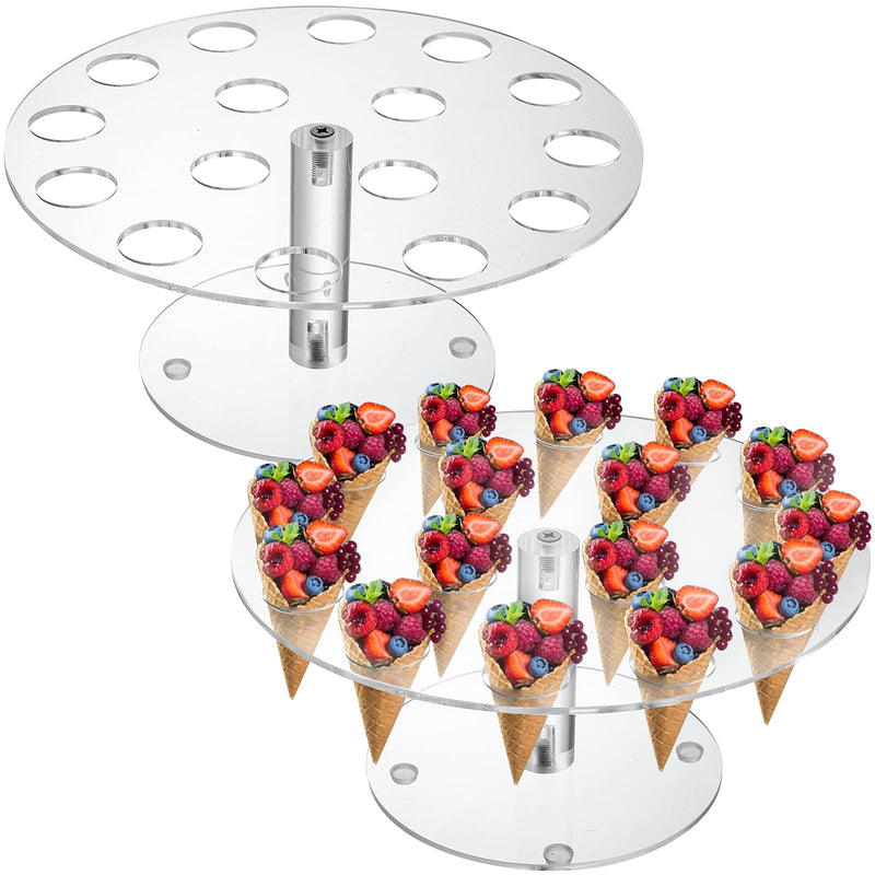 [Australia - AusPower] - Peohud 2 Pack Ice Cream Cone Holder, 16 Holes Acrylic Ice Cream Cone Display Stand, Clear Waffle Hand Roll Sushi Display Rack for Weddings, Birthday Parties, Anniversaries, Round 