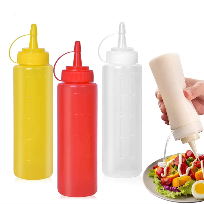[Australia - AusPower] - Condiment Squeeze Bottles(3Pcs-13.5oz),with Leak-Proof Cap and Scale Line.Plastic Squeeze Squirt Bottles for Sauces, Ketchup,Mustard,Oil, Salad and More. 