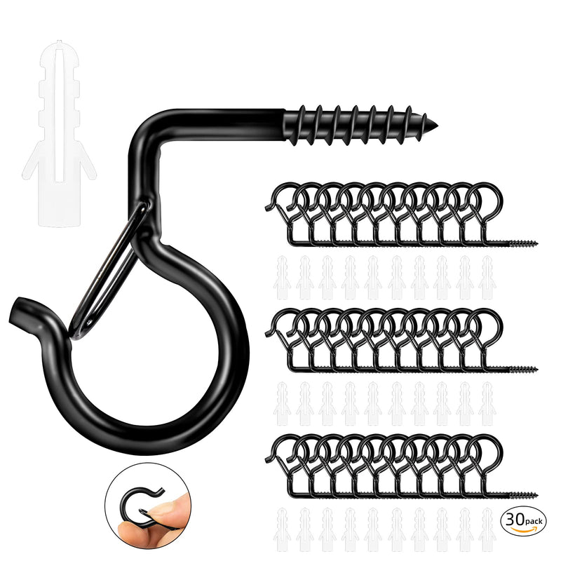 [Australia - AusPower] - Pack of 30 Q Hanger, Screw Hooks for Outdoor String Lights, Christmas Light Hooks Hanger - Ceiling Hooks for Hanging Plants, Wind Chime, Fairy Lights, Xmas Party Decorations Safety Buckle Design 5 Shaped Hooks 