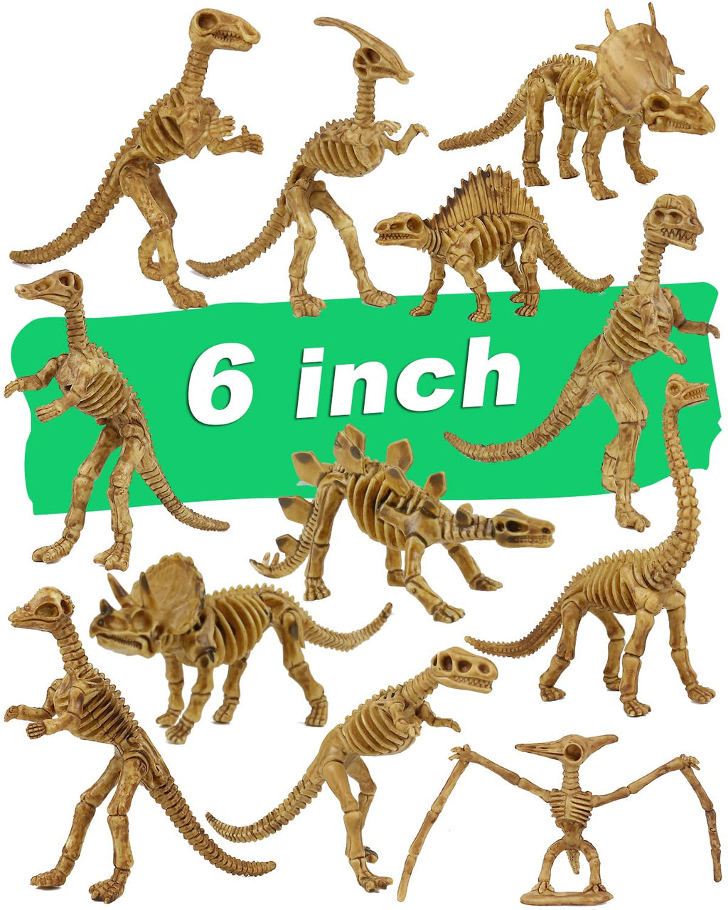 [Australia - AusPower] - 6 Inch Dinosaur Fossil Skeleton for 3 4 5 6 7 8 9 10+ Year Old, Dino Bones for Science Play Rewards, Dino Sand Dig Toys, Educational Gift, Party Favors for Kids (12 Packs) 