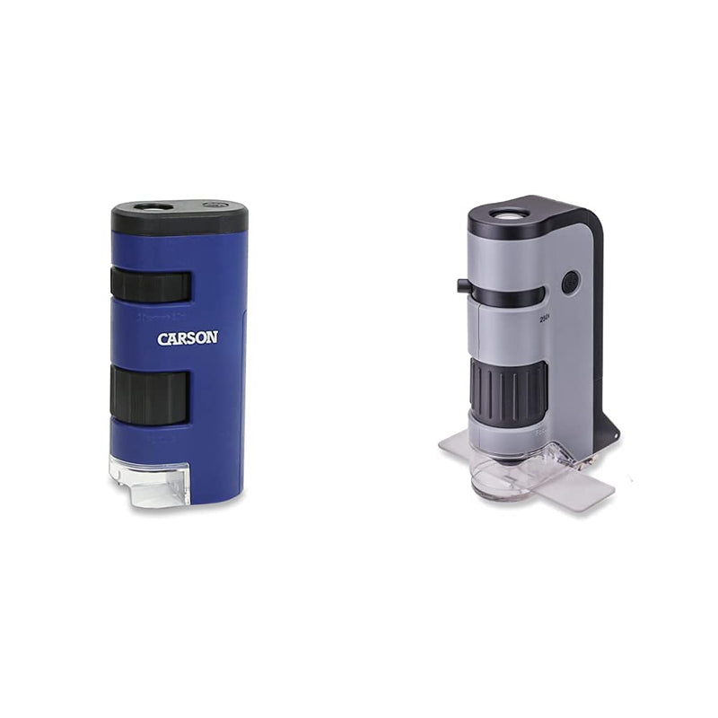 [Australia - AusPower] - Carson Pocket Micro 20x-60x LED Lighted Zoom Field Microscope with Aspheric Lens System (MM-450),Blue & MicroFlip 100x-250x LED Lighted Pocket Microscope with Flip Down Slide Base 