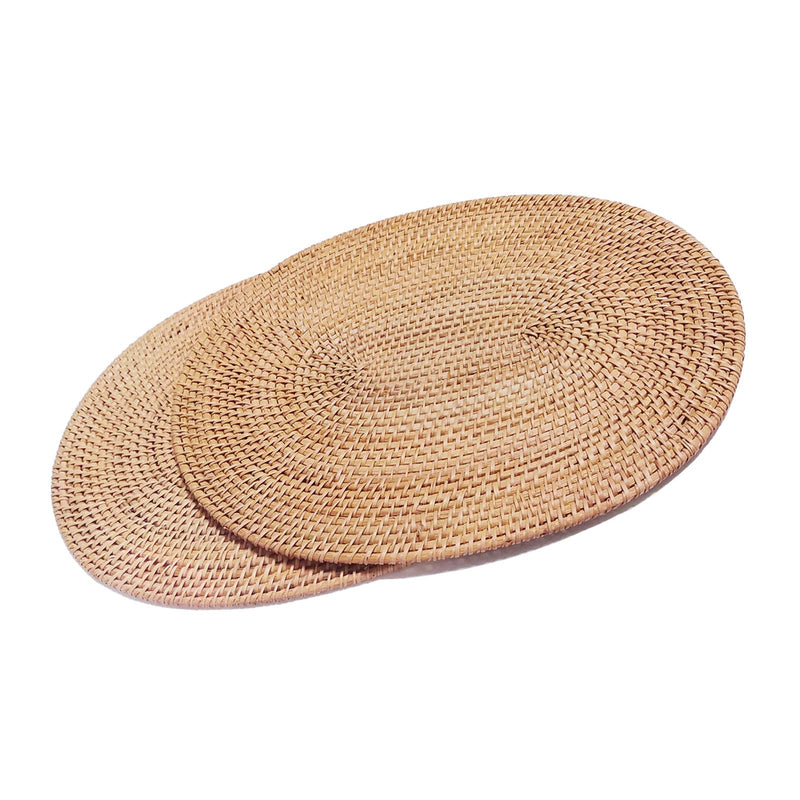 [Australia - AusPower] - DAWN FLAME Set of 2 Oval Rattan Placemat Natural Hand-Made Rattan Heat-Resistant Placemat Rattan Trivets (Oval 15.7x11.8IN), Honey Brown Oval 15.7x11.8IN 