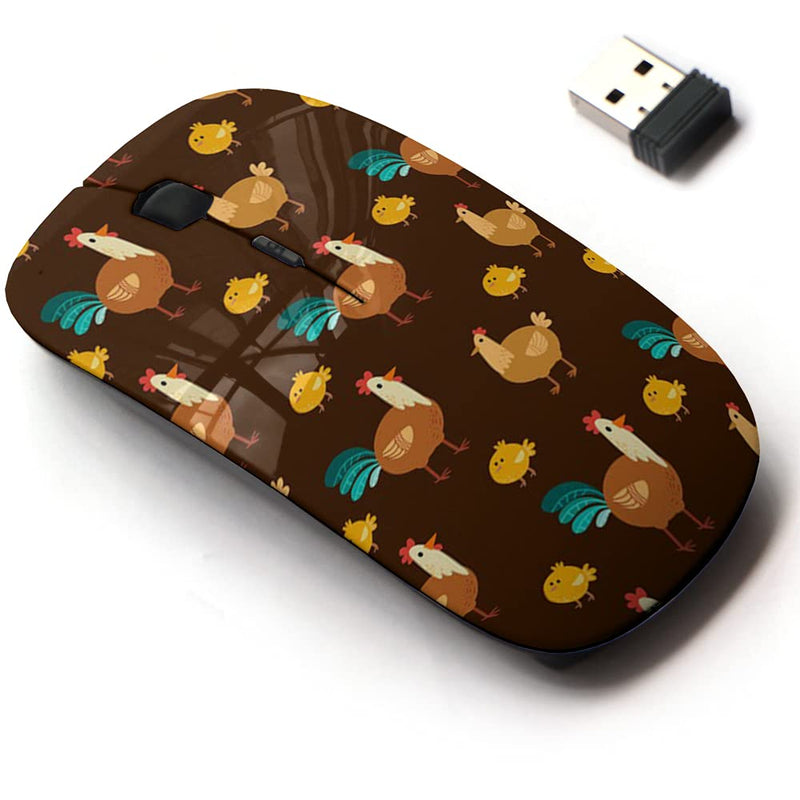 [Australia - AusPower] - 2.4G Wireless Mouse with Cute Pattern Design for All Laptops and Desktops with Nano Receiver - Cute Brown Different Chicken 