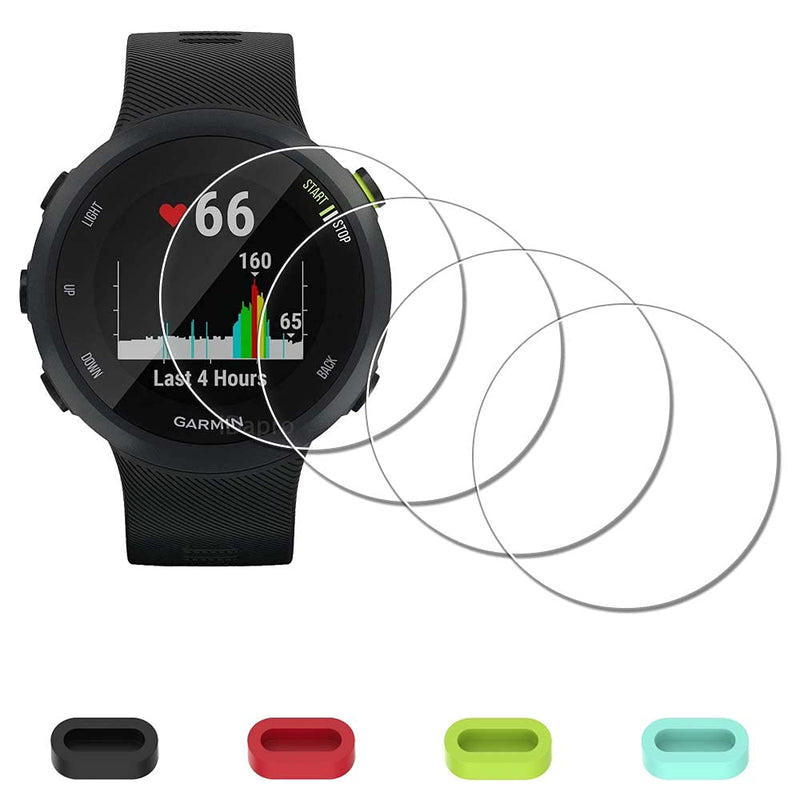 [Australia - AusPower] - [4 Pack] Screen Protector for Garmin Forerunner 45 / 45S Smartwatch + Silicone Anti-dust Plugs, iDaPro Tempered Glass Anti-Scratch Bubble-Free 