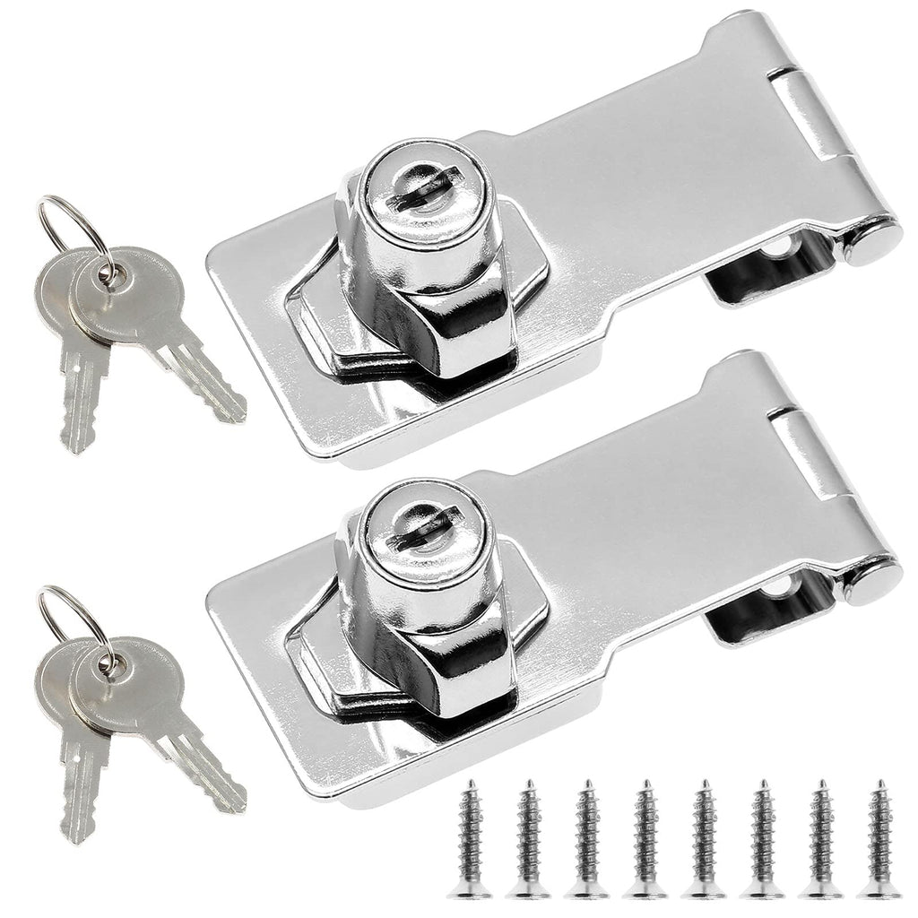 [Australia - AusPower] - Jiozermi 2 Packs 3 Inch Hasp Locks with Keys, Stainless Steel Hasp Latches, Twist Knob Keyed Locking Hasp for Cabinet Small Door, Chrome Plated Silver 