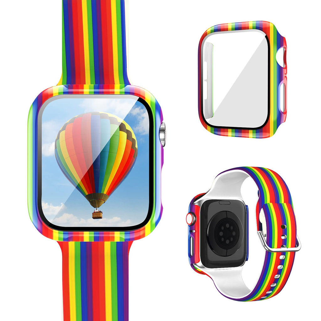 [Australia - AusPower] - [1+1] Pack Compatible for Apple Watch Band with Case for Apple Watch Series 40mm 3/2/1, Floral Printed Pattern Replacement Strap + Protective Case with Screen Protector for iWatch Accessories rainbow only for 40mm 