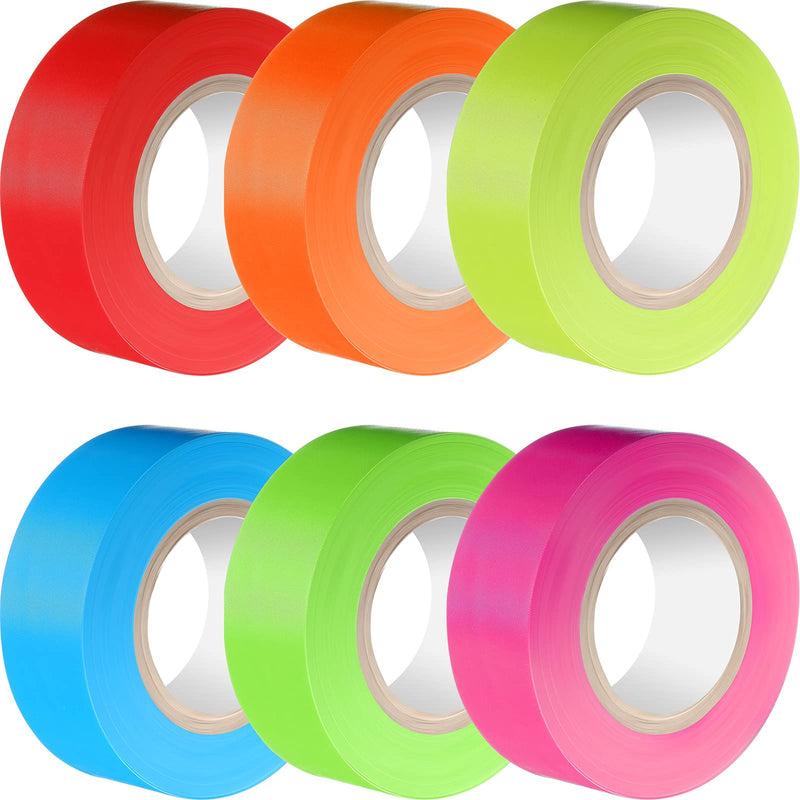 [Australia - AusPower] - 6 Pieces Flagging Tape Plastic Ribbon Multipurpose Neon Marking Tape 1 Inch Wide Non-Adhesive Tape for Boundaries and Hazardous Areas, Home and Workplace Use (Bright Colors,1 Inch) 6 Colors 