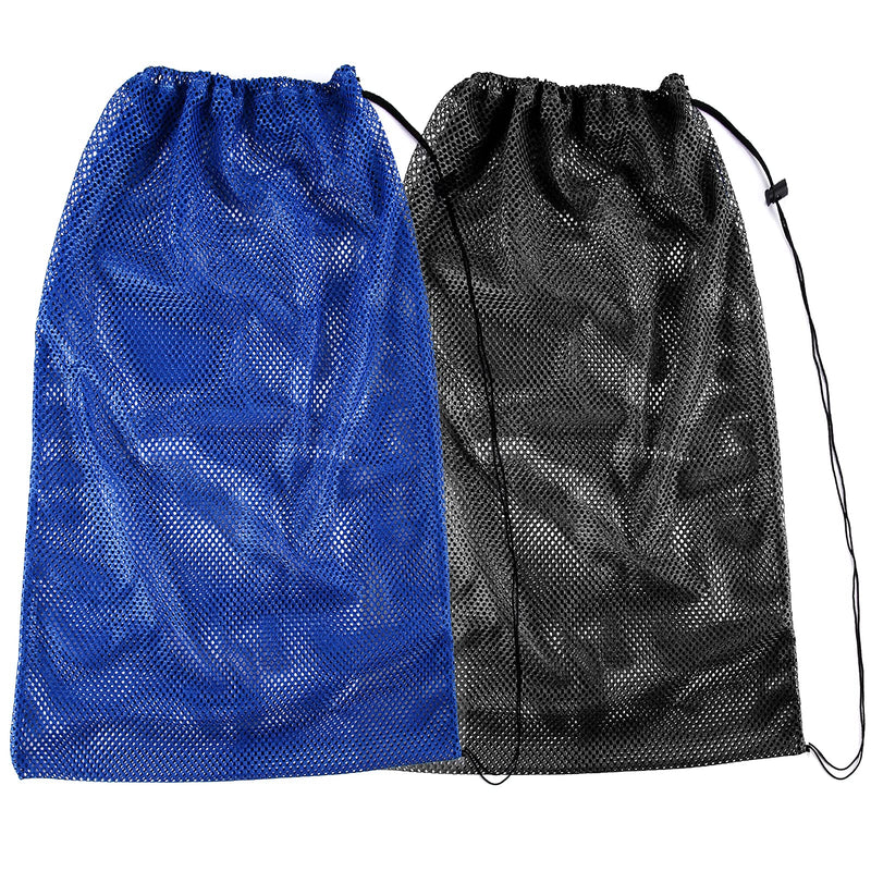 [Australia - AusPower] - 2 Packs Mesh Gear Bag for Snorkel Equipment, Oversized 18" x 27" Mesh Dive Bag Scuba Diving Bag Snorkel Bag Backpack for Snorkeling Gear, Fins, Swimming Gear, Beach and Sports Equipment (Black & Blue) 