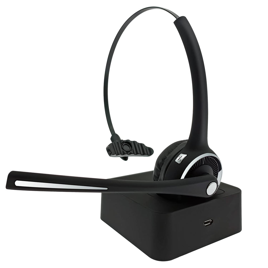 [Australia - AusPower] - Trucker Bluetooth Headset with Microphone Noise Cancelling, V5.0 Wireless Headset with Charging Base 17 Hrs Talk Time Trucker Headset for Home Office Call Center Skype Truck Drive 