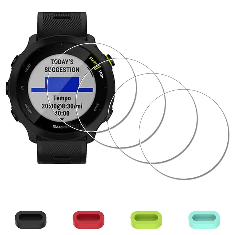 [Australia - AusPower] - [4 Pack] Screen Protector for Garmin Forerunner 55 Smartwatch + Silicone Anti-dust Plugs, iDaPro Tempered Glass Anti-Scratch Bubble-Free 