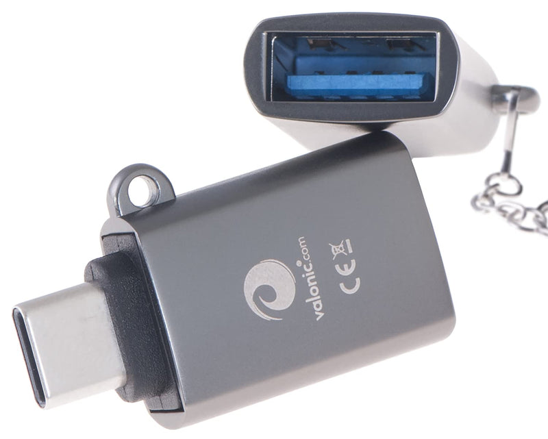 [Australia - AusPower] - valonic USB C to USB A Adapter - 2 Pieces, Gray - incl. Eyelet and Keychain - USBC Adapter for MacBook, External Hard Drive, USB Stick. 