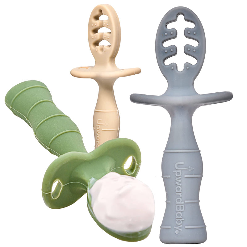 [Australia - AusPower] - Baby First Stage Spoon Set | 3 Piece BPA Free Silicone Dipping Chewable Self Feeding Toddler Utensils | Baby Led Weaning Spoon for Kids Ages 6 Months+ | Second Stage Training 