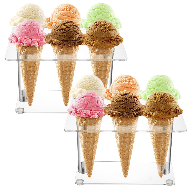 [Australia - AusPower] - YOUEON 2 Pack Acrylic Ice Cream Cone Holder with 6 Holes, Acrylic Cone Stand Waffle Cone for Cupcake, Sugar, Popcorn, Restaurant, Party or Buffet 
