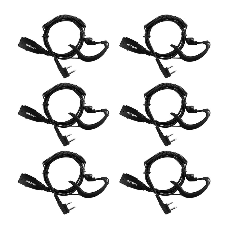 [Australia - AusPower] - Retevis EEK016 G Shape Earhook Walkie Talkie Earpiece, VOX Hands Free Earpiece, Compatible with Retevis RT22 RT21 H-777 RT68 RT19 Walkie Talkies, Two Way Radio Headset with Mic 2 Pin(6 Pack) 