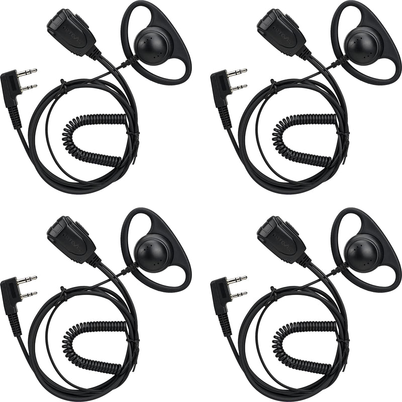 [Australia - AusPower] - Retevis EEK015 D Shape Walkie Talkie Earpiece with Mic 2 Pin, Compatible with Retevis RT22 RT21 H-777 RT68 RT19 Walkie Talkies, Earhook Two Way Radio Headset with Coil Tube (4 Pack) 