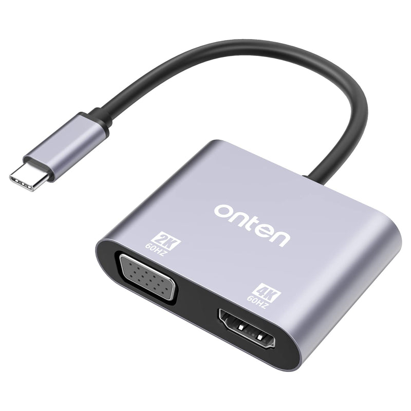 [Australia - AusPower] - USB C to HDMI VGA Adapter, ONTEN USB C 4K@60HZ HDMI and 1080P VGA,（Thunderbolt 3 Compatible ,for MacBook Pro/Air/ipad Pro 2018/Dell XPS, Galaxy S8/, Surface Go, and More 