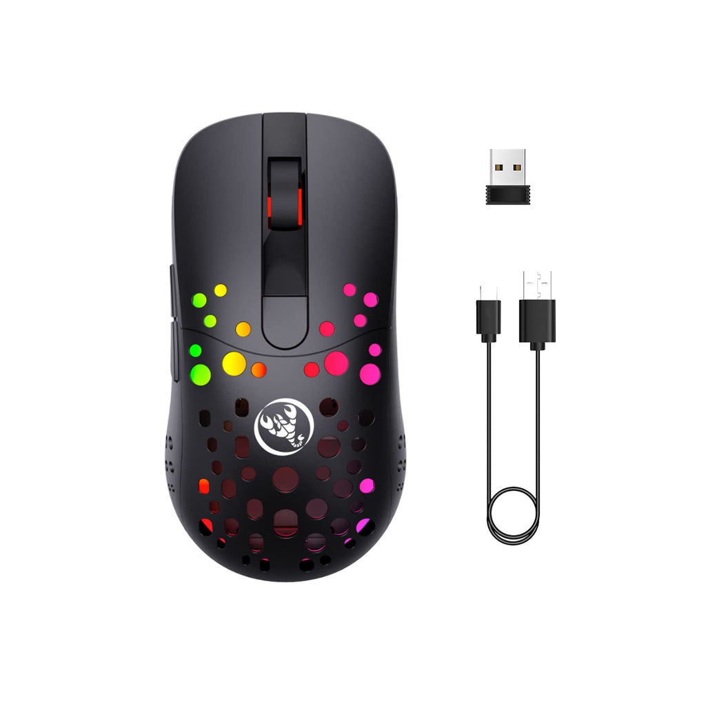 [Australia - AusPower] - Gaming Mouse, 2.4G Wireless and USB Wired Dual Mode Rechargeable Mouse with 6 Programmable Buttons Customize Backlit 10000 DPI 1000 Hz Polling Rate, for Laptop PC Mac Windows (Black) Black 