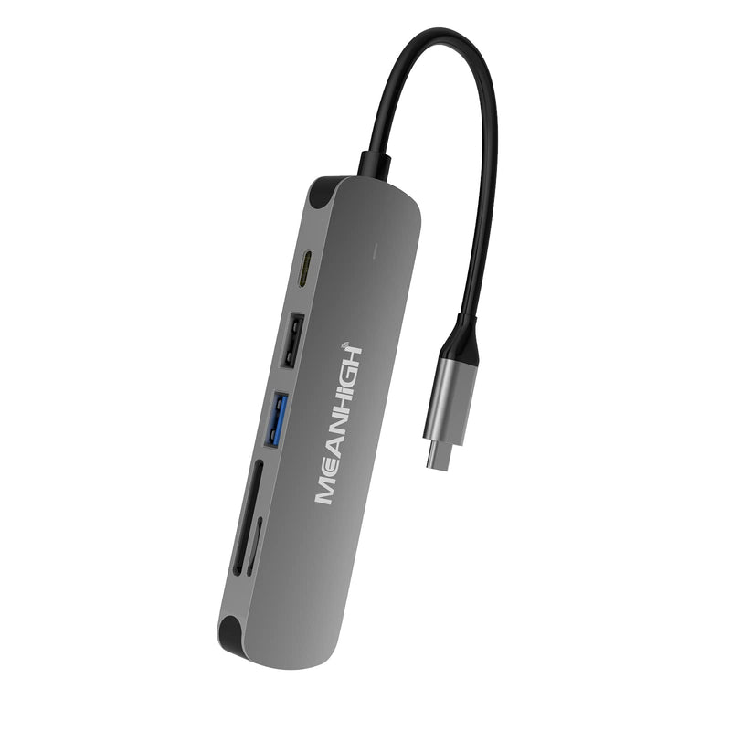 [Australia - AusPower] - MEANHIGH USB C 3.0 Hub, 6 in 1 Type C to USB Hub Adapter, 4K HDMI Output, SD/TF Card Reader, 100W PD Charging, Ultra-Slim and Portable, Compatible with MacBook Pro Air HP XPS and More Type C Device USB-C-6IN1 