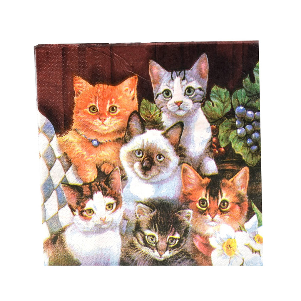 [Australia - AusPower] - Disposable Party Paper Napkin, Set of 60 Decoupage Paper Napkins KITTENS CATS FLOWERS Watercolor Decor Luncheon Shabby Chic Beverage Napkin for Birthday, Holiday, Wedding, Cocktail Dinner & Tea Party Cute Cats 