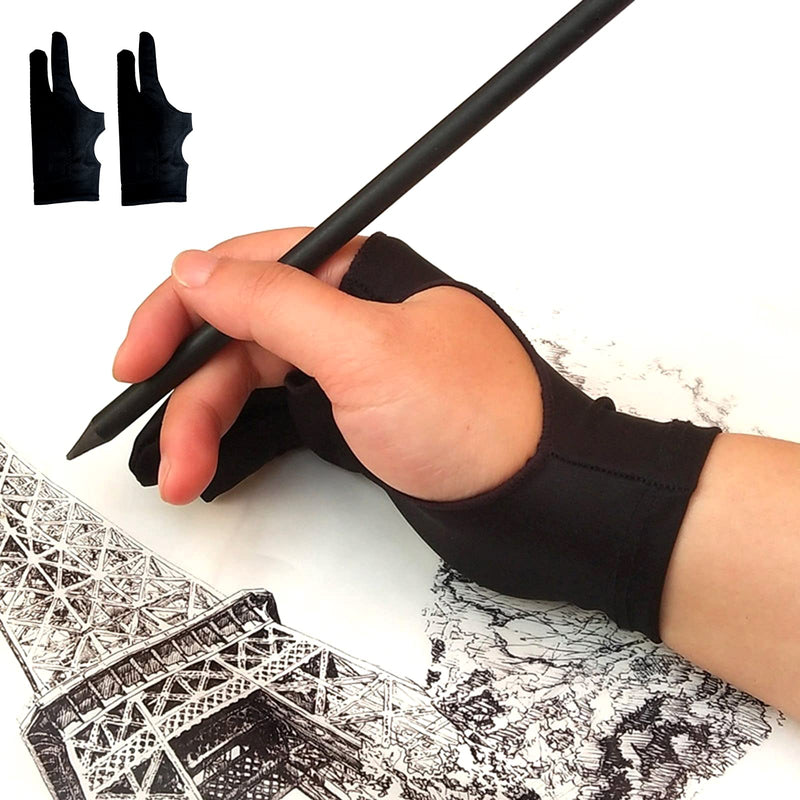 [Australia - AusPower] - WSWBD Drawing Glove, Digital Art Glove for Graphic Tablet, Artist Gloves with Two Fingers for iPad, Paper Sketching, Smudge Guard, Palm Rejection, Suitable for Left and Right Hand (2 PCS), XS 