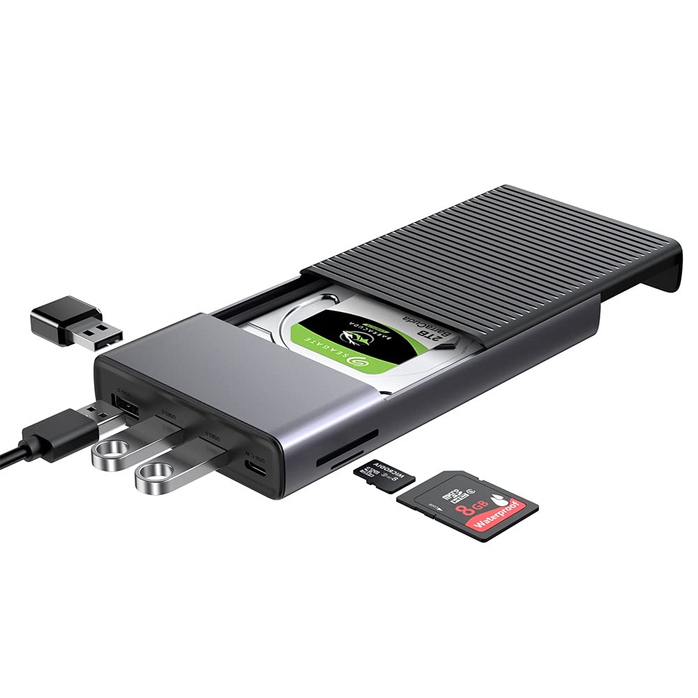 [Australia - AusPower] - Qwiizlab 6-in-1 USB-C 3.0 Hub with 2.5-inch HDD/SSD Enclosure, SD/MicroSD Card Readers, USB-A 5Gbps for MacBook Air Pro iMac HP XPS Lenovo Windows Laptop PC 
