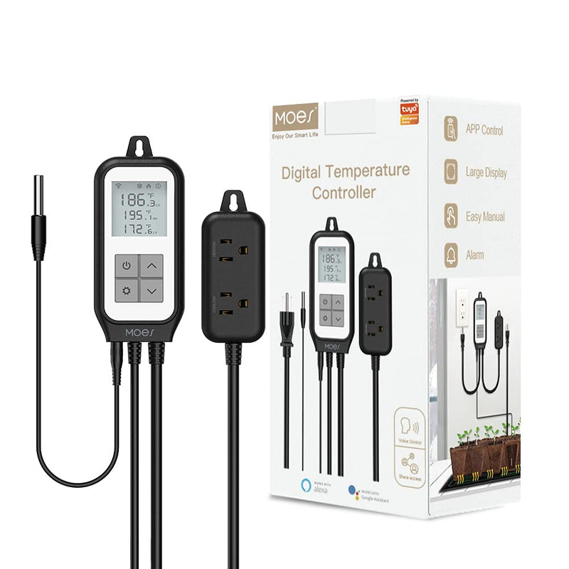 [Australia - AusPower] - MOES Smart WiFi Digital Temperature Controller Thermostat Outlet Heating and Cooling Mode,for Greenhouse,Terrarium Carboy Heater,Smart Life App Remote Control,Work with Alexa and Google Home,Black 