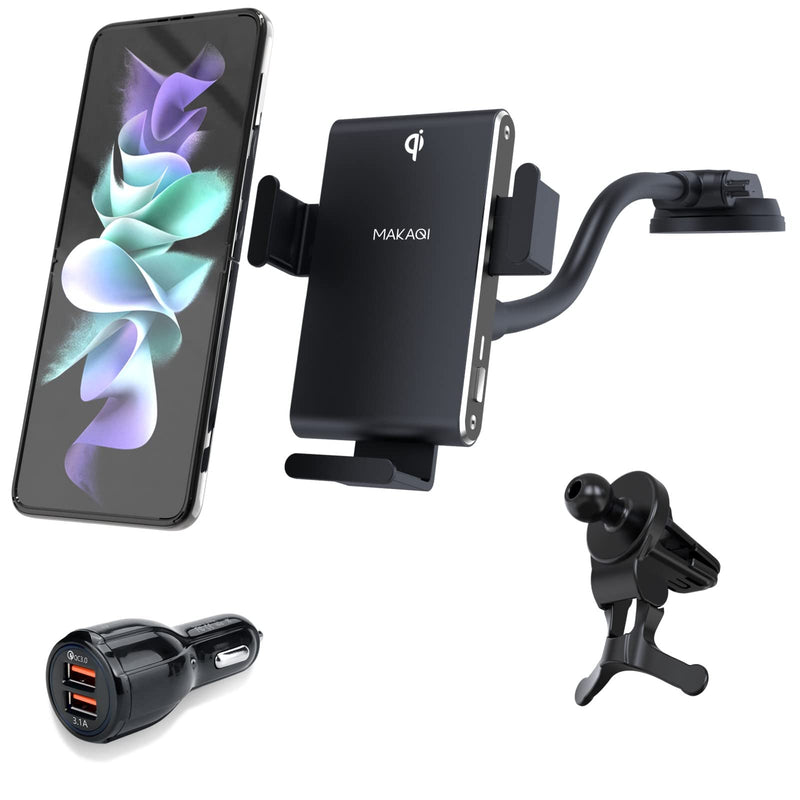 [Australia - AusPower] - MAKAQI Dual Coil Wireless Car Charger for Galaxy Z Flip3 5G/S22+ Ultra,Auto Clamping Fast Charging Car Mount,Dashboard Windshield Air Vent Phone Holder for iPhone13 & Galaxy S & Note & Flip All Series 